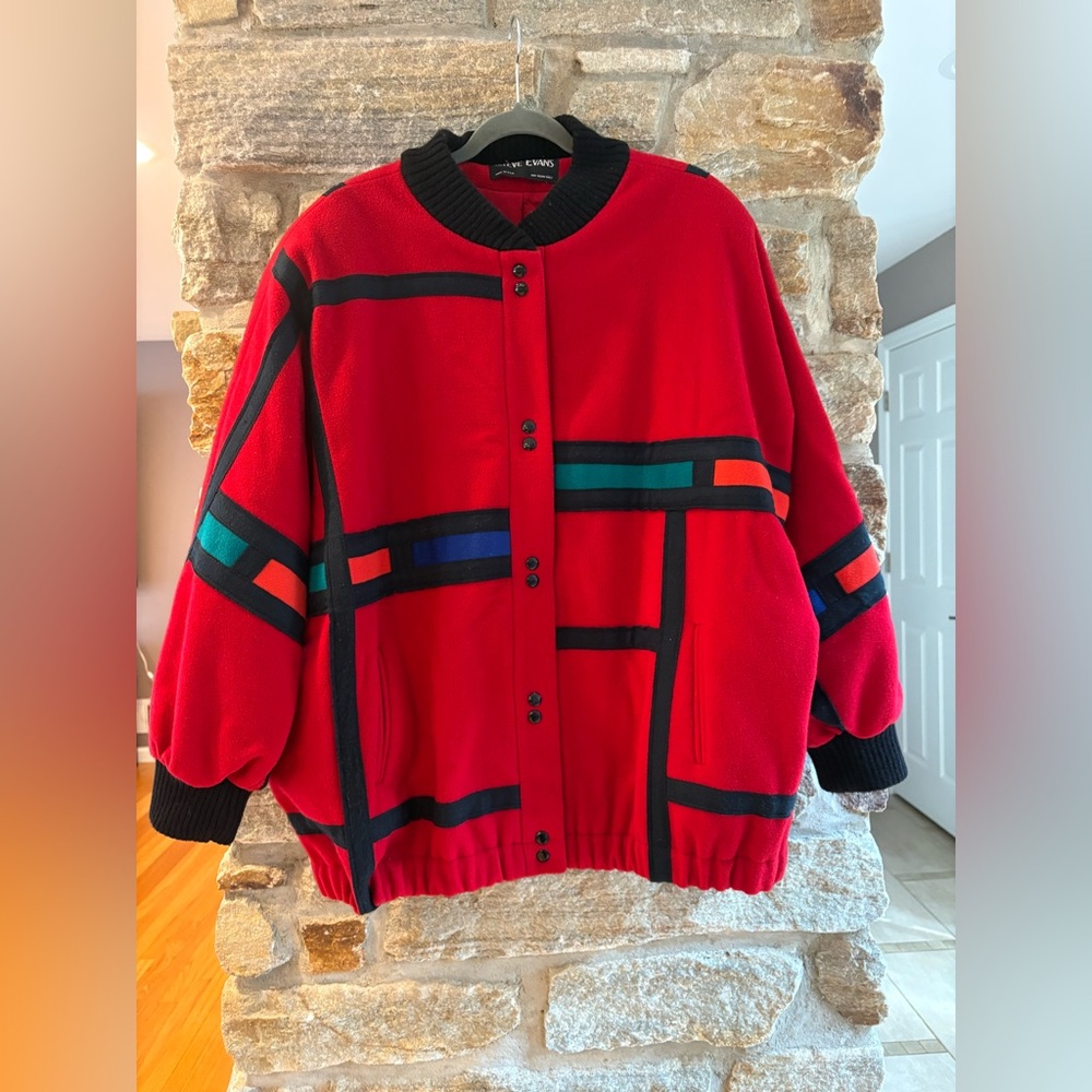 Steve Evans Jacket Vintage 100% Pure Wool Mondrain 80's Colorblock Lined 2X?